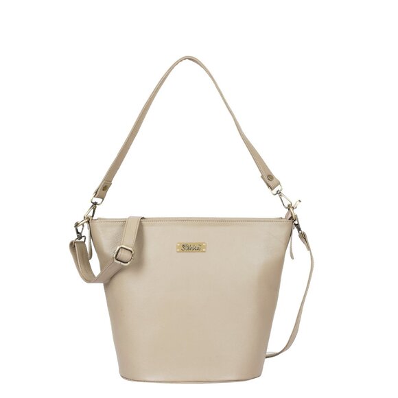 Leather Bucket Hobo Shoulder Bag for Women – Taupe/Beige Ladies Crossbody Bag - Picture 1 of 10